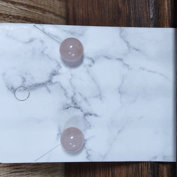 Rose Quartz Ball Stud Earrings - Picture 3 of 3